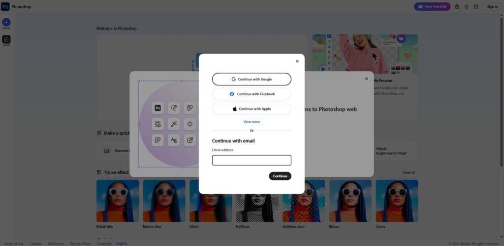 Create a adobe account