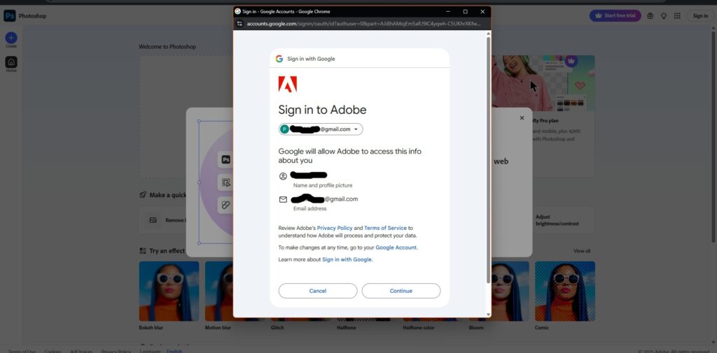 gmail login in adobe